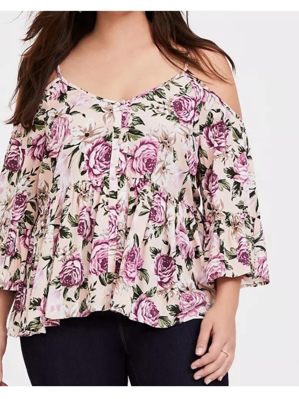 torrid Pink Floral Cold-Shoulder Peplum Blouse